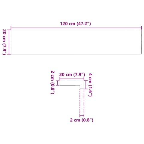 PARAPETY 2 SZT., SUROWE, 120X20X2 CM, LITE DREWNO DĘBOWE