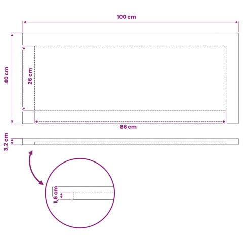 PROSTOKĄTNY BLAT STOŁU 100 X 40 X 3,2 CM PROSTOKĄTNY