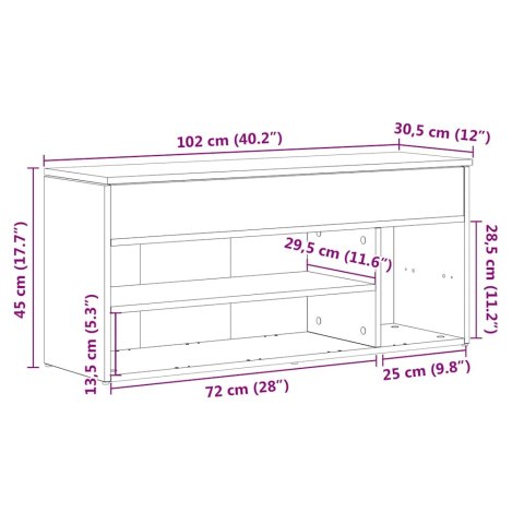 ŁAWKA NA BUTY DĄB SONOMA 102X30,5X45 CM MATERIAŁ DREWNOPOCHODNY