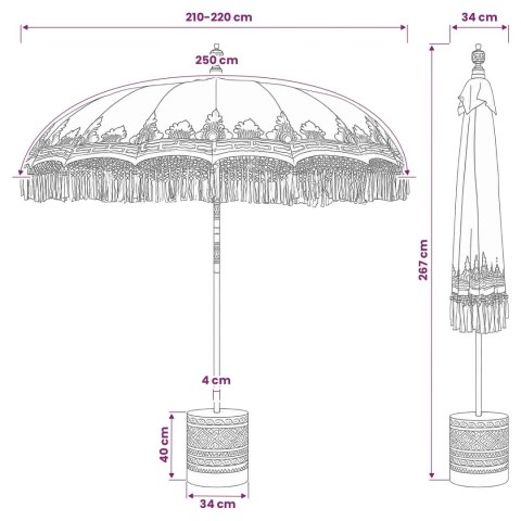 BALIŃSKI PARASOL Z BAZĄ KREMOWY I BRĄZOWY Ø 210-220 CM