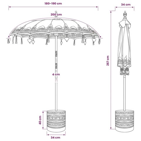 BALIŃSKI PARASOL Z BAZĄ RÓŻOWY I BRĄZOWY Ø 180-190 CM