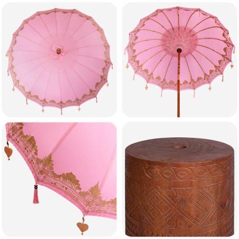 BALIŃSKI PARASOL Z BAZĄ RÓŻOWY I BRĄZOWY Ø 210-220 CM