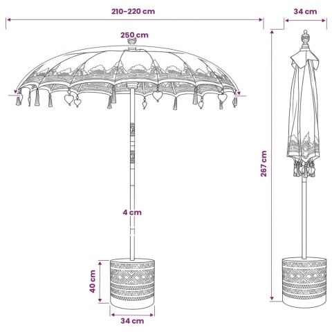 BALIŃSKI PARASOL Z BAZĄ RÓŻOWY I BRĄZOWY Ø 210-220 CM