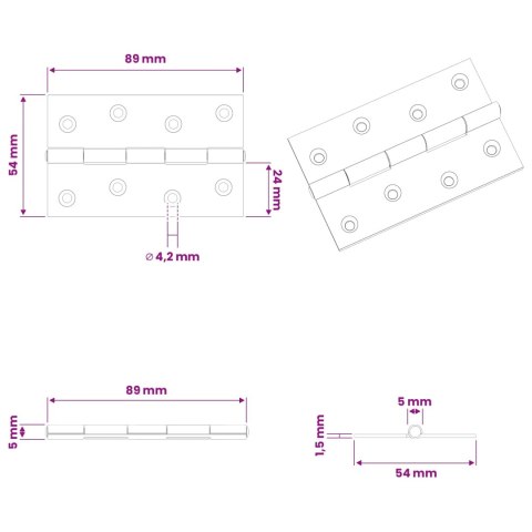 ZAWIAS 12 SZT. 89 X 54 X 5 MM SREBRNY STAL
