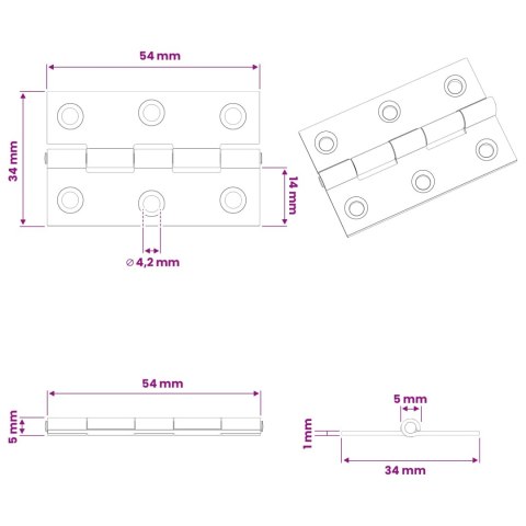 ZAWIAS 24 SZT. 54 X 34 X 5 MM SREBRNY STAL