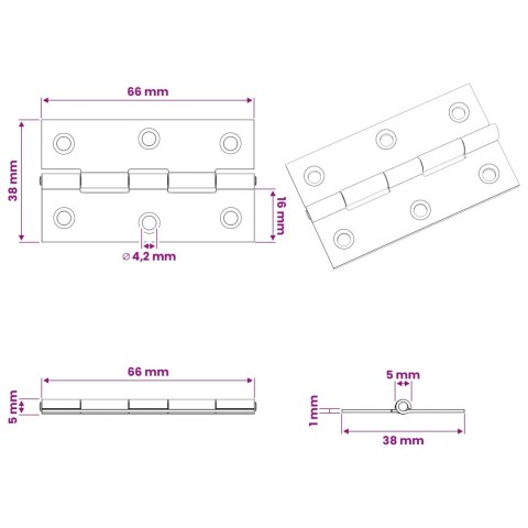 ZAWIAS 24 SZT. 66 X 38 X 5 MM SREBRNY STAL