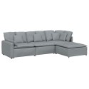 SOFA MODUŁOWA Z PODNÓŻKIEM I PODUSZKAMI TKANINA JASNOSZARA