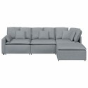 SOFA MODUŁOWA Z PODNÓŻKIEM I PODUSZKAMI TKANINA JASNOSZARA