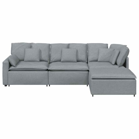 SOFA MODUŁOWA Z PODNÓŻKIEM I PODUSZKAMI TKANINA JASNOSZARA