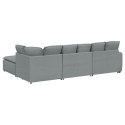 SOFA MODUŁOWA Z PODNÓŻKIEM I PODUSZKAMI TKANINA JASNOSZARA