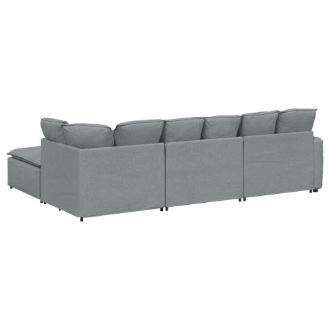 SOFA MODUŁOWA Z PODNÓŻKIEM I PODUSZKAMI TKANINA JASNOSZARA