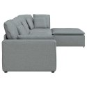 SOFA MODUŁOWA Z PODNÓŻKIEM I PODUSZKAMI TKANINA JASNOSZARA