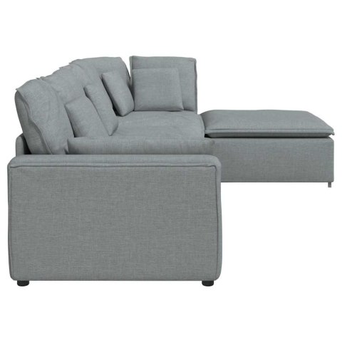 SOFA MODUŁOWA Z PODNÓŻKIEM I PODUSZKAMI TKANINA JASNOSZARA