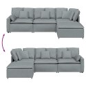 SOFA MODUŁOWA Z PODNÓŻKIEM I PODUSZKAMI TKANINA JASNOSZARA