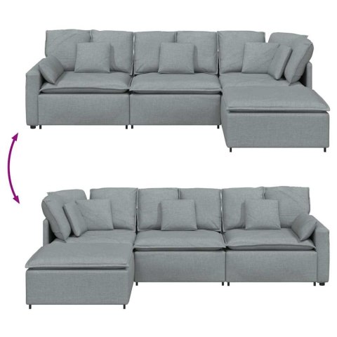 SOFA MODUŁOWA Z PODNÓŻKIEM I PODUSZKAMI TKANINA JASNOSZARA