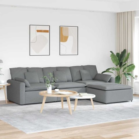SOFA MODUŁOWA Z PODNÓŻKIEM I PODUSZKAMI, JASNOSZARA