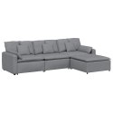 SOFA MODUŁOWA Z PODNÓŻKIEM I PODUSZKAMI, JASNOSZARA