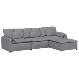 SOFA MODUŁOWA Z PODNÓŻKIEM I PODUSZKAMI, JASNOSZARA