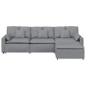 SOFA MODUŁOWA Z PODNÓŻKIEM I PODUSZKAMI, JASNOSZARA