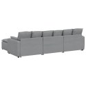 SOFA MODUŁOWA Z PODNÓŻKIEM I PODUSZKAMI, JASNOSZARA