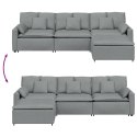 SOFA MODUŁOWA Z PODNÓŻKIEM I PODUSZKAMI, JASNOSZARA