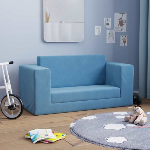 2-OS. SOFA DLA DZIECI, ROZKŁADANA, NIEBIESKA, MIĘKKI PLUSZ