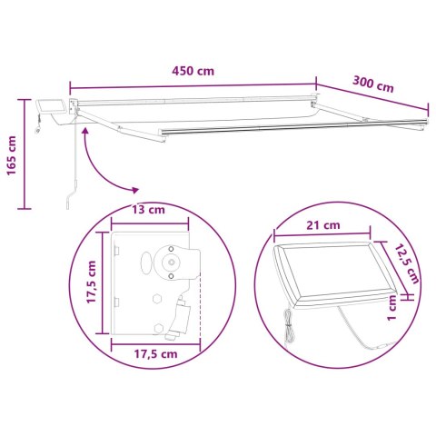 MARKIZA RĘCZNA Z LEDAMI PIASKOWY 100% POLIESTER I ALUMINIUM