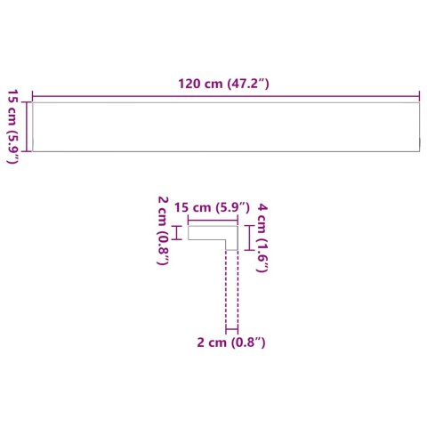 PARAPETY 2 SZT., SUROWE, 120X15X2 CM, LITE DREWNO DĘBOWE
