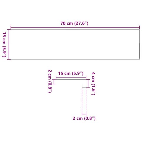 PARAPETY 2 SZT., SUROWE, 70X15X2 CM, LITE DREWNO DĘBOWE