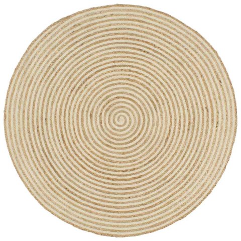 VidaXL Dywanik ręcznie wykonany z juty, spiralny wzór, biały, 120 cm