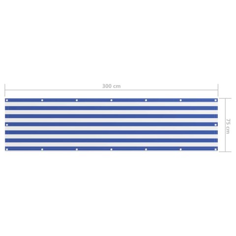 VidaXL Parawan balkonowy, biało-niebieski, 75x300 cm, tkanina Oxford