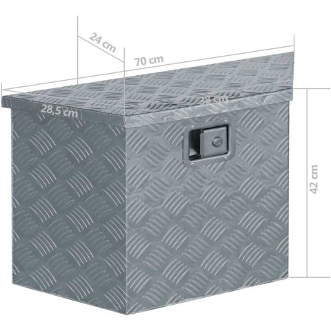 VidaXL Aluminiowa skrzynia, 70 x 24 x 42 cm, trapezowa, srebrna