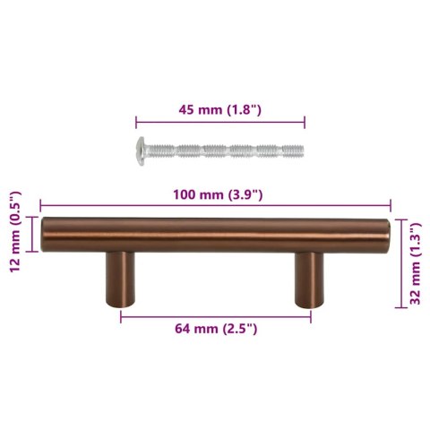 UCHWYTY DO SZAFEK, 10 SZT., BRĄZ, 64 MM, STAL NIERDZEWNA