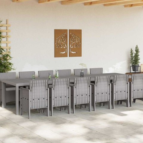 ZESTAW DO JADALNI W OGRODZIE 13 SZT. JASNOSZARY RATTAN POLT