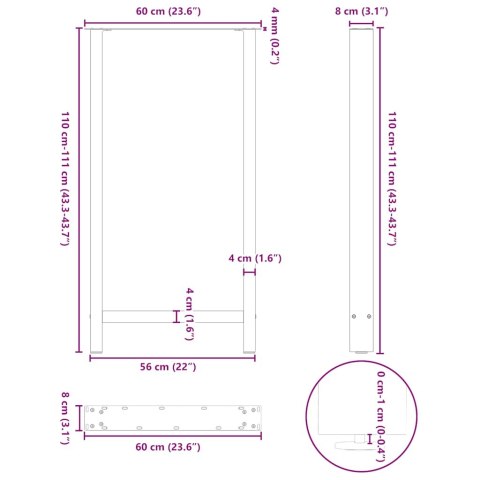 NOGI DO STOŁU BAROWEGO CZARNE 2 SZT. 60X(110-111) CM STAL