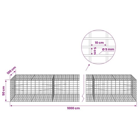 GABION Z DRUTEM 5 MM I SIATKĄ 5X10 CM 1000X100X50 CM