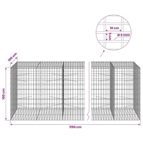 GABION Z DRUTEM 5 MM I SIATKĄ 5X10 CM 1150X100X100 CM