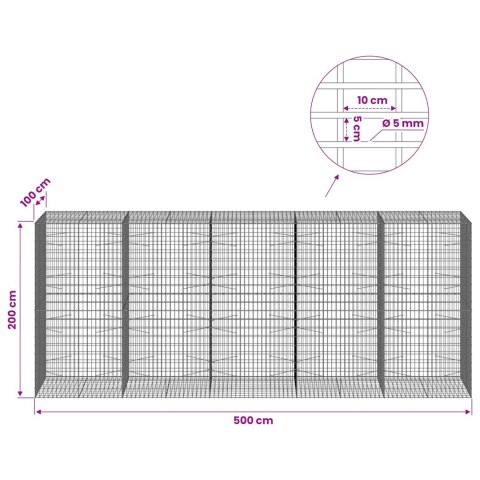 GABION Z DRUTEM 5 MM I SIATKĄ 5X10 CM 500X100X200 CM