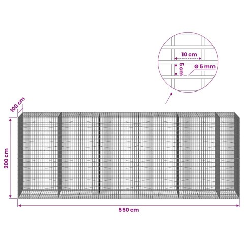 GABION Z DRUTEM 5 MM I SIATKĄ 5X10 CM 550X100X200 CM