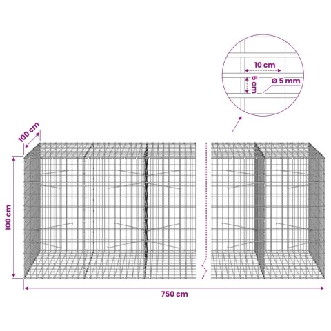 GABION Z DRUTEM 5 MM I SIATKĄ 5X10 CM 750X100X100 CM