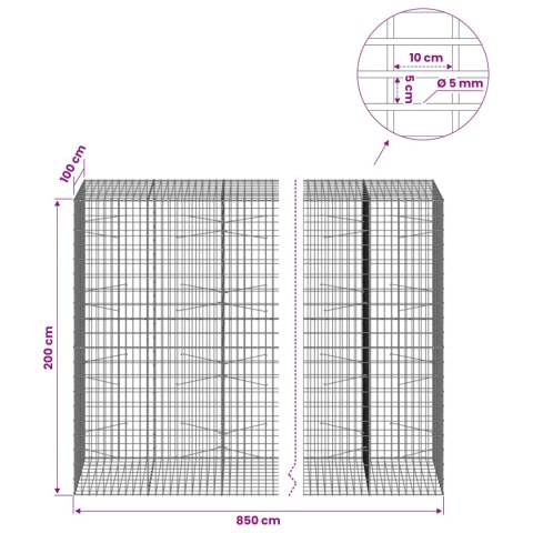 GABION Z DRUTEM 5 MM I SIATKĄ 5X10 CM 850X100X200 CM
