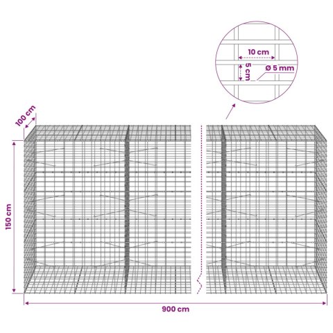 GABION Z DRUTEM 5 MM I SIATKĄ 5X10 CM 900X100X150 CM