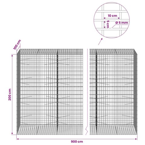 GABION Z DRUTEM 5 MM I SIATKĄ 5X10 CM 900X100X200 CM