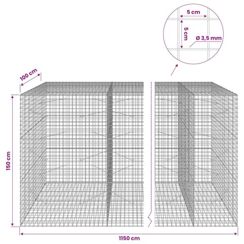 GABION Z DRUTU 3,5 MM I SIATKĄ 5X5 CM 1150X100X150 CM
