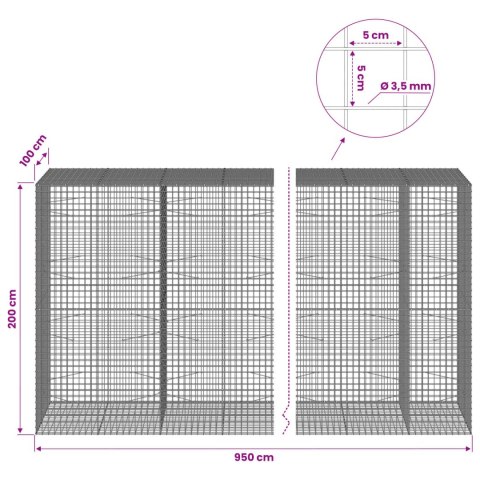 GABION Z DRUTU 3,5 MM I SIATKĄ 5X5 CM 950X100X200 CM