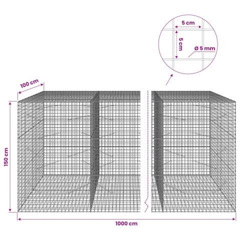 GABION Z DRUTU 5 MM I SIATKĄ 5X5 CM 1000X100X150 CM