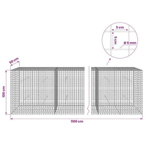GABION Z DRUTU 5 MM I SIATKĄ 5X5 CM 1100X50X100 CM