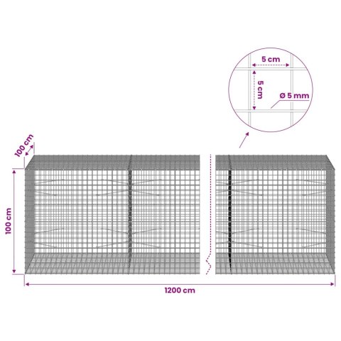 GABION Z DRUTU 5 MM I SIATKĄ 5X5 CM 1200X100X100 CM