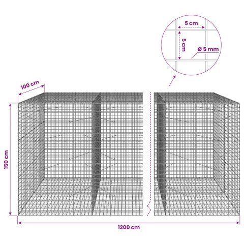 GABION Z DRUTU 5 MM I SIATKĄ 5X5 CM 1200X100X150 CM