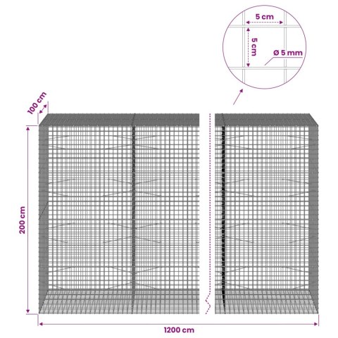 GABION Z DRUTU 5 MM I SIATKĄ 5X5 CM 1200X100X200 CM